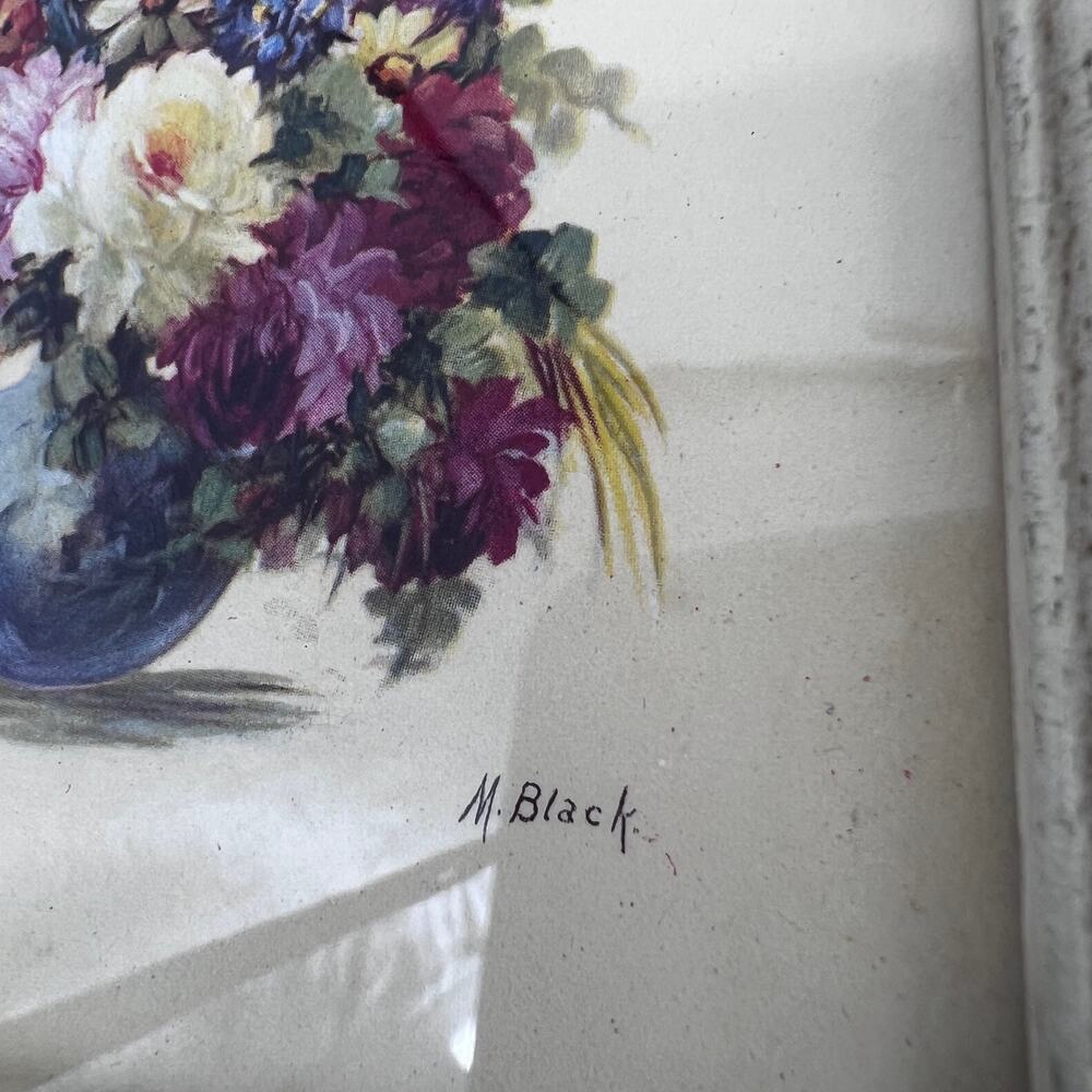 Vtg MCM Framed Floral Art Print Set of 2 M.Black 5.5 x 6.5 in Small Flower Vase - Picture 4 of 8